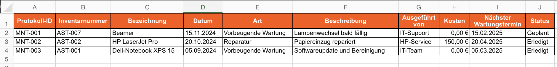 Wartungsprotokoll