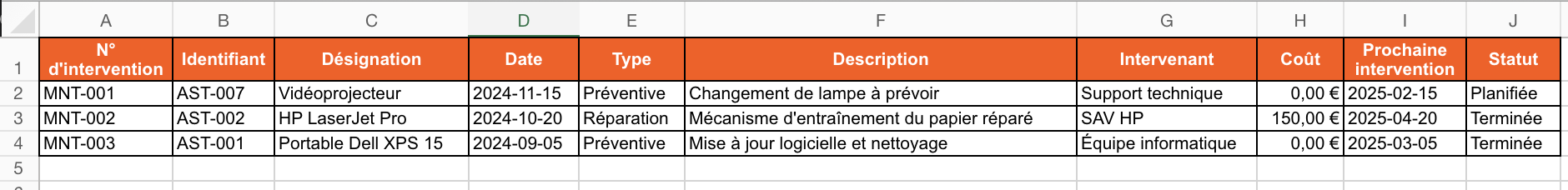 carnet d'entretien