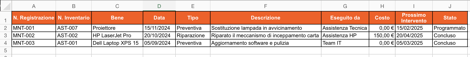 Registro manutenzioni