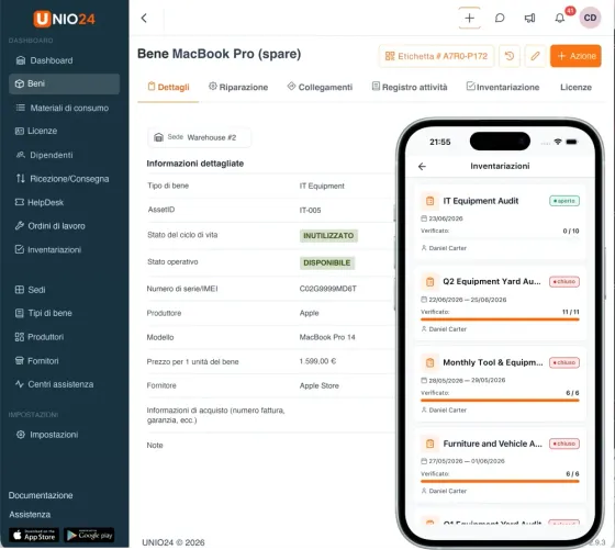 UNIO24 in cloud: il record di un bene aperto nel browser e le conte in corso sullo schermo del cellulare