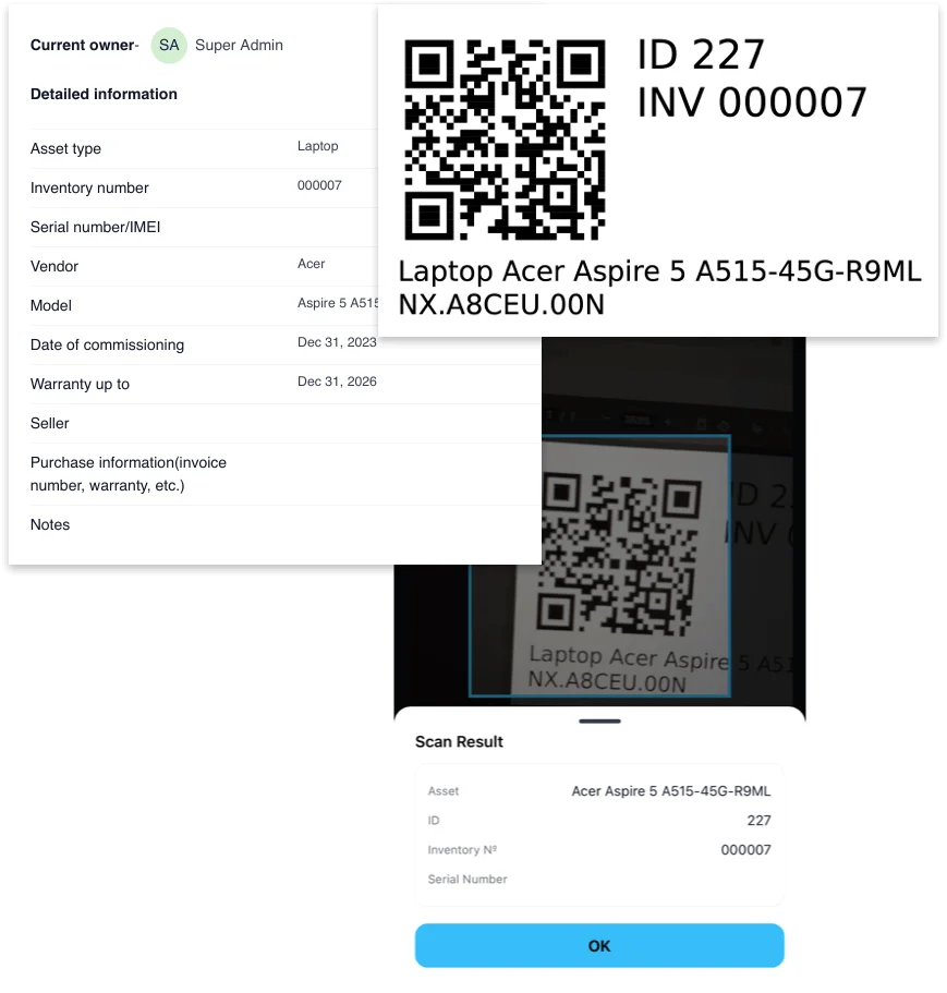 Mobile scanning of NFC tags and QR codes for asset tracking