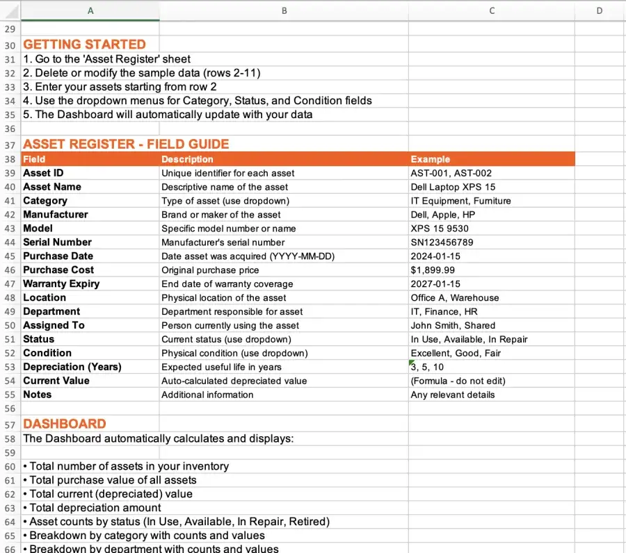 Instructions sheet preview