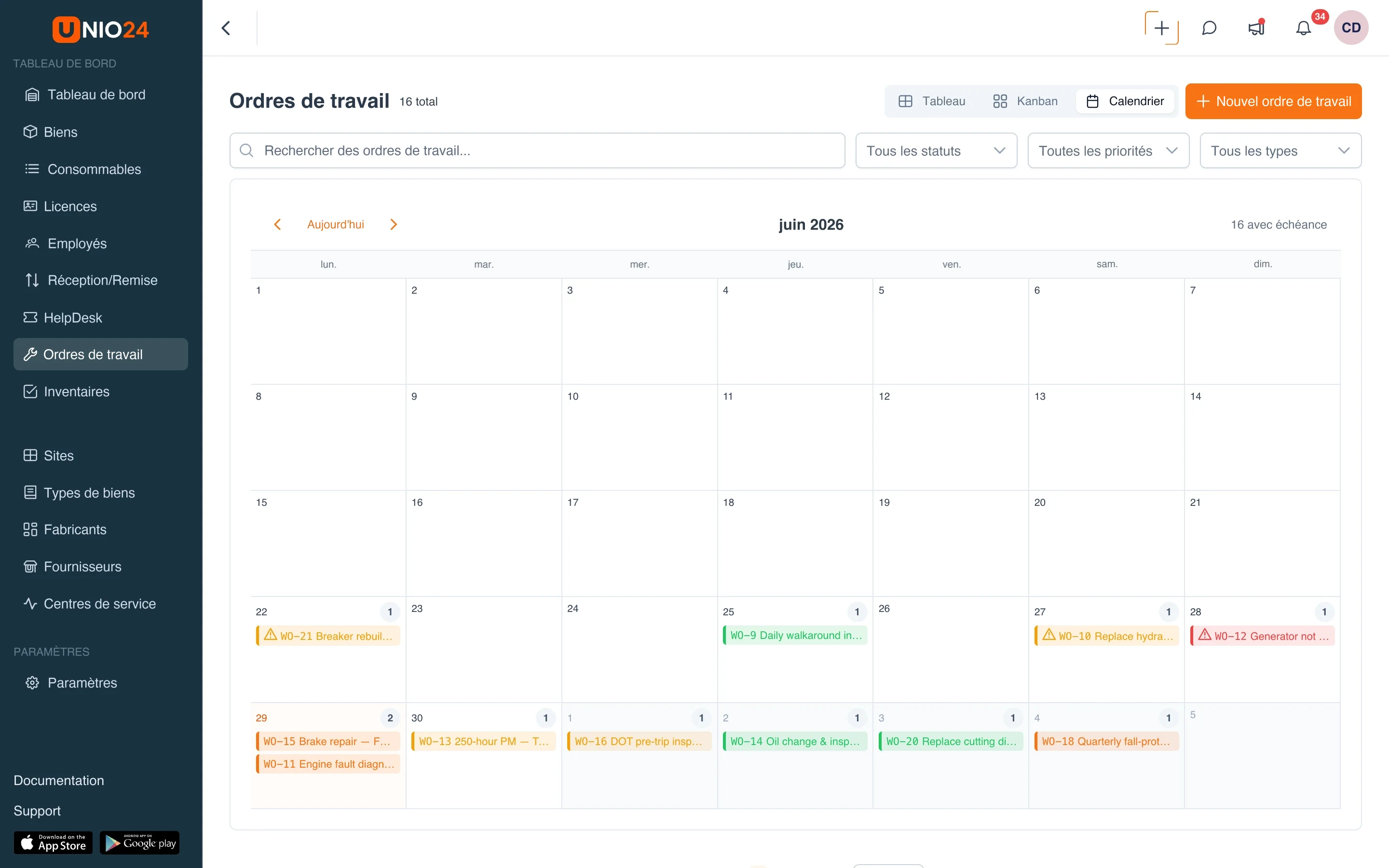 Calendrier de maintenance, le préventif planifié sur tout le mois