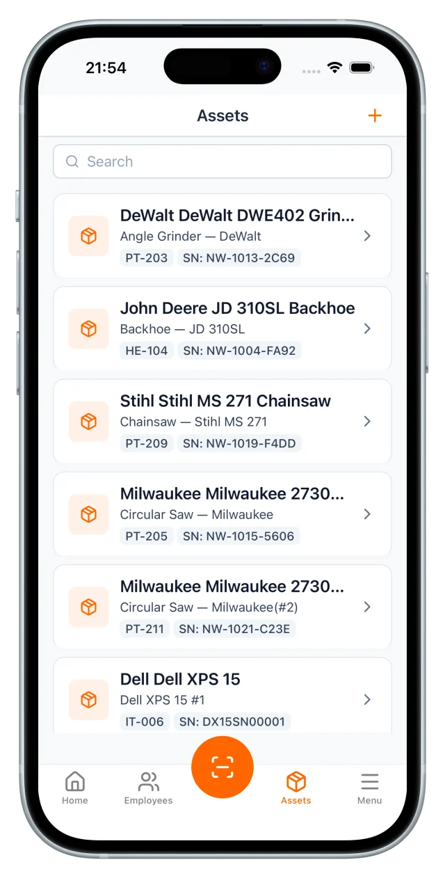 UNIO24 mobile app asset list
