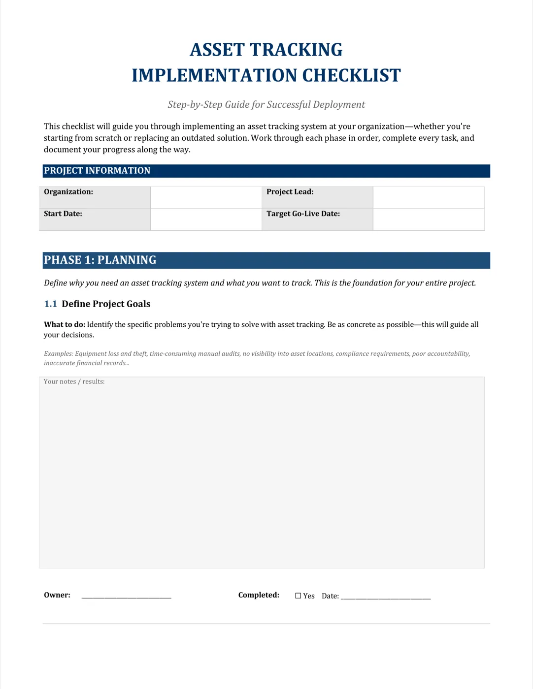 Page 1: Title and Project Information