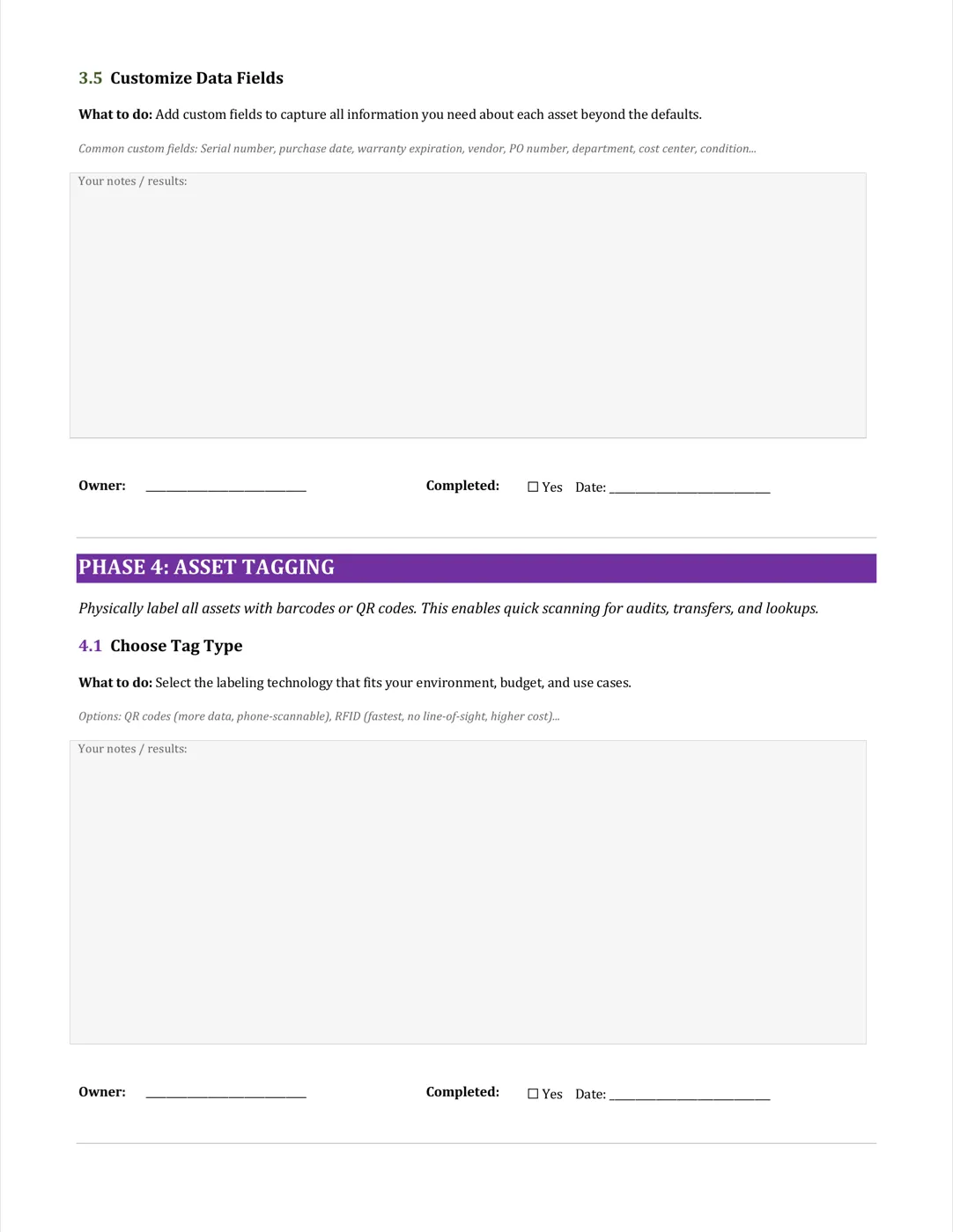 Page 8: Phase 3 — Users, permissions, custom data fields