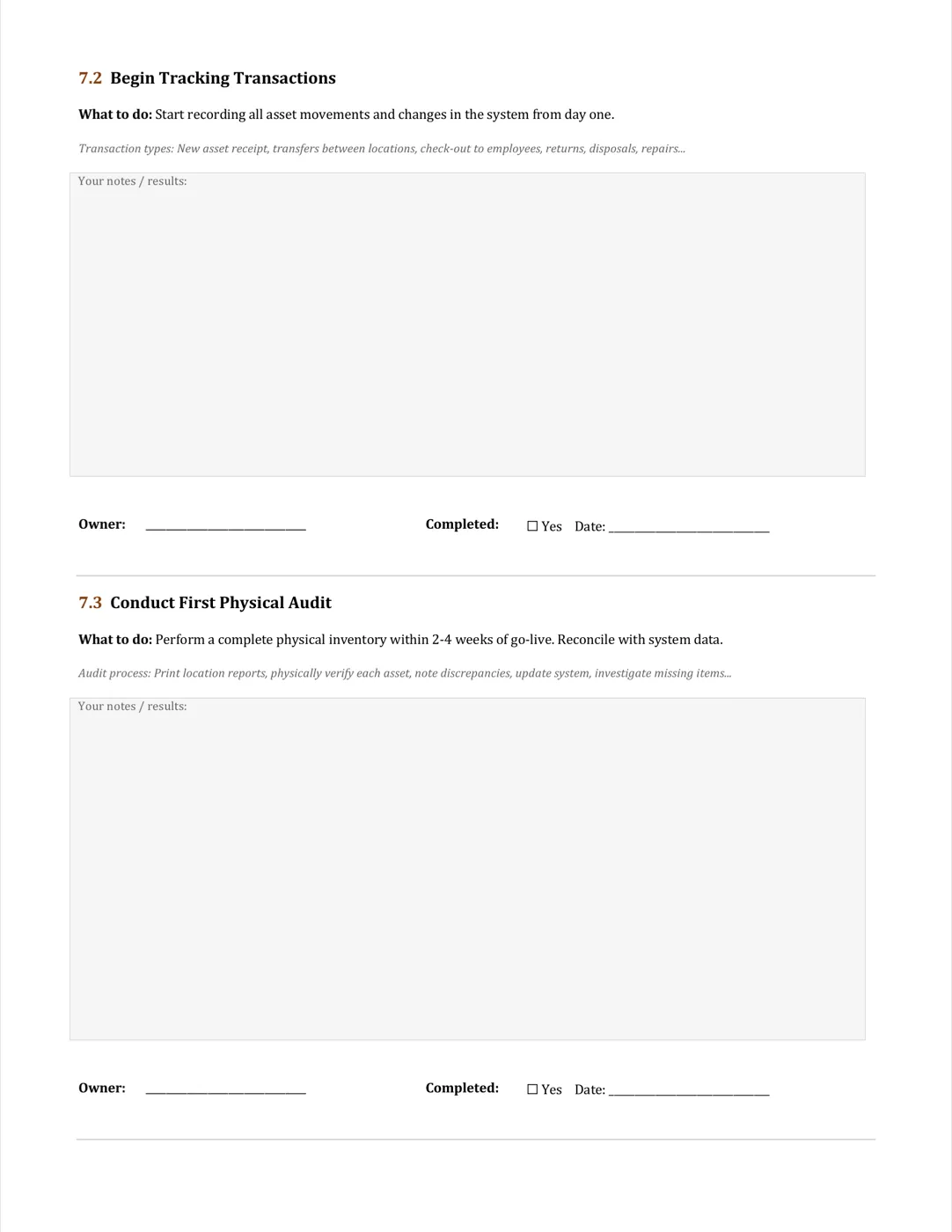Page 16: Phase 7 — First audit and audit schedule