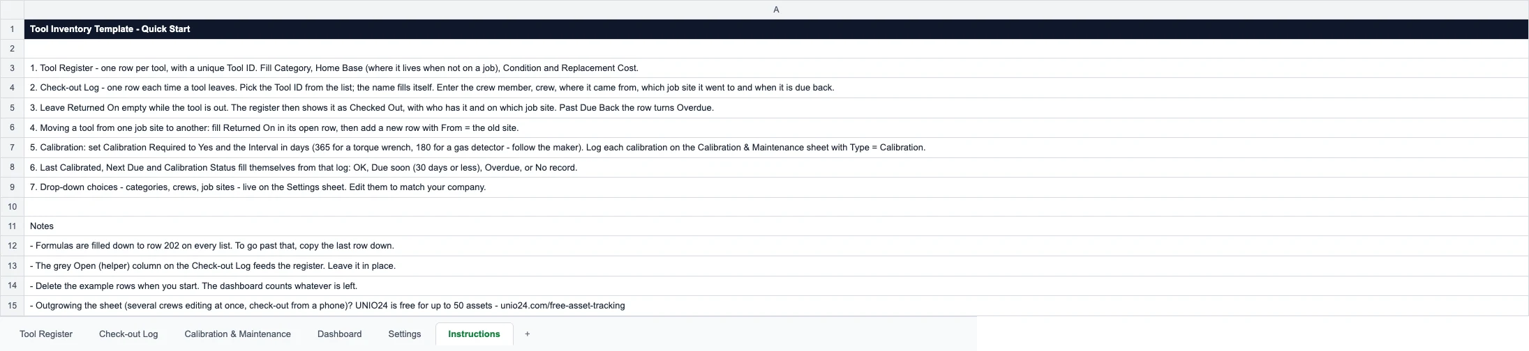Instructions sheet with the quick-start steps